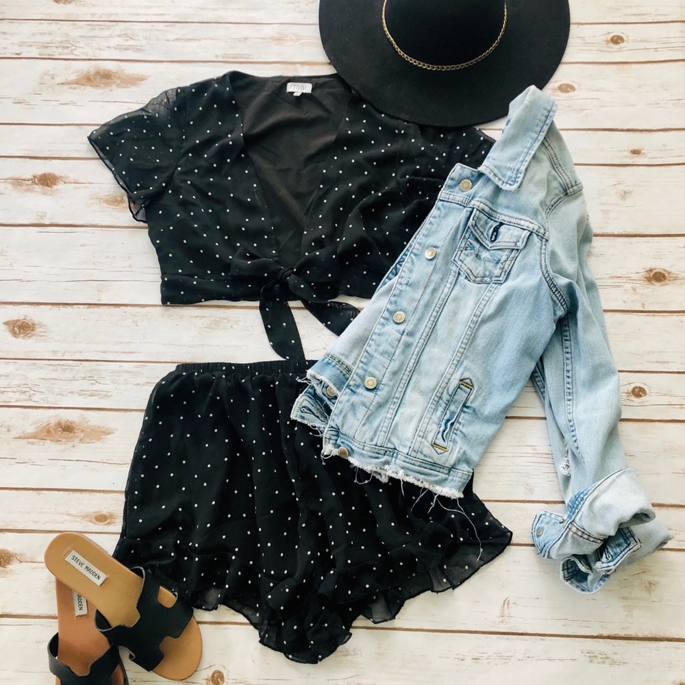 Black polka dot two-piece set